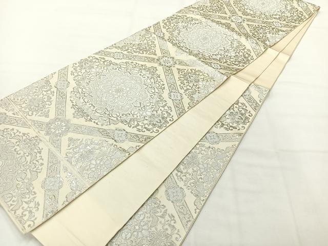 平和屋着物◎六通柄 本袋帯 唐織 花菱文 銀糸 正絹 逸品 AABH5526uk