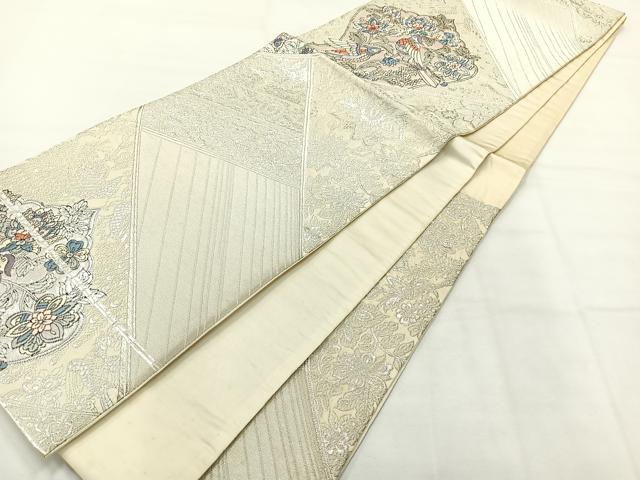 平和屋着物◎六通柄袋帯 唐織 花鳥文 銀糸 正絹 逸品 AABH5540uk