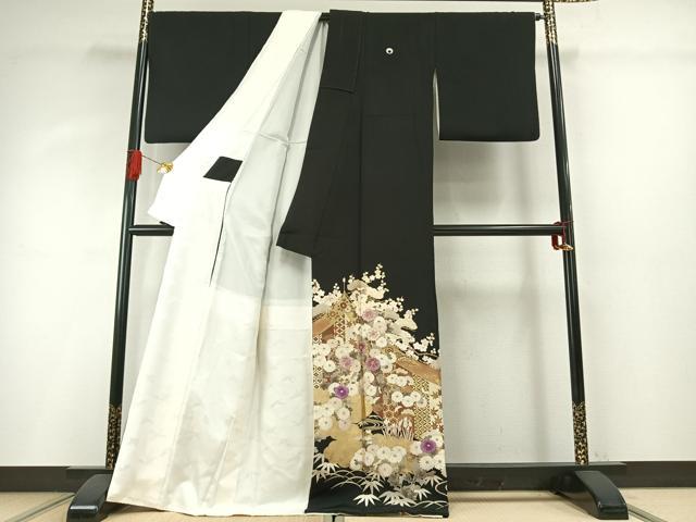 平和屋着物●京の名門 じゅらく謹製 帝王紫 黒留袖 駒刺繍 松竹梅 金糸 金彩 正絹 逸品 AABH4821fy