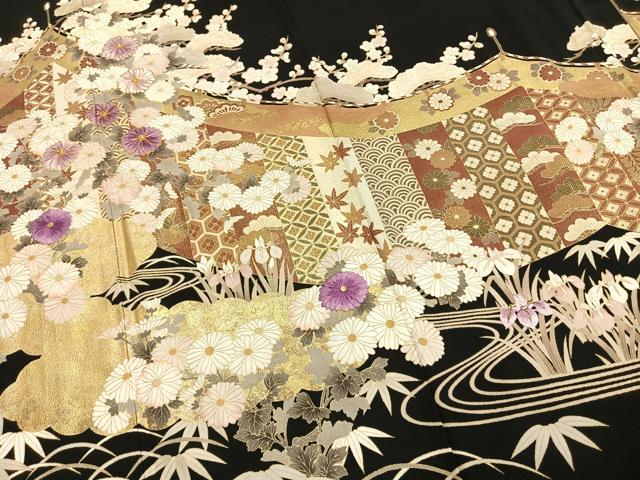 平和屋着物●京の名門 じゅらく謹製 帝王紫 黒留袖 駒刺繍 松竹梅 金糸 金彩 正絹 逸品 AABH4821fy