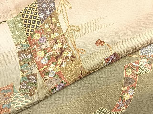 平和屋着物●訪問着 蘇州刺繍 几帳花文 暈し染め 金彩 反端付き 正絹 逸品 AABH4830fy