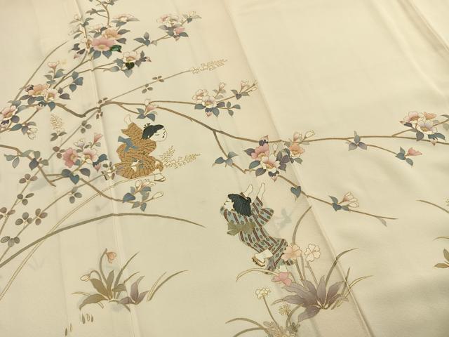 平和屋着物●訪問着 作家物 人物枝花文 金彩 正絹 逸品 AABH4841fy