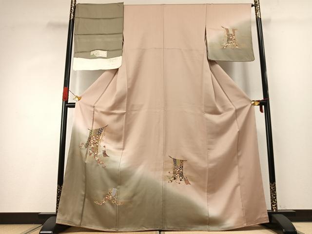 平和屋着物●訪問着 蘇州刺繍 几帳花文 暈し染め 金彩 反端付き 正絹 逸品 AABH4830fy