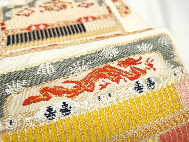 平和屋着物●六通柄 本袋帯 龍村平蔵柄 源氏鎧 金糸 正絹 逸品 CABF5261hy