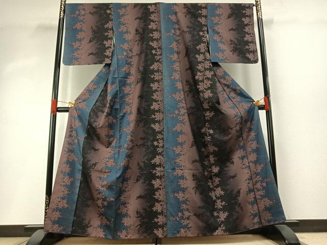 平和屋着物●本場縞大島紬 染大島 草葉文 正絹 逸品 AABH4861fy
