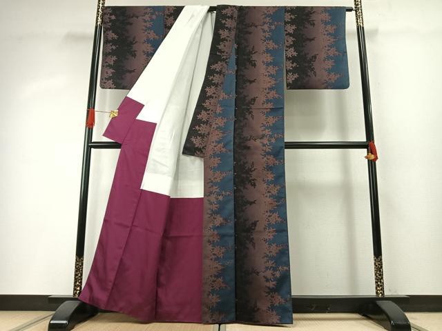 平和屋着物●本場縞大島紬 染大島 草葉文 正絹 逸品 AABH4861fy