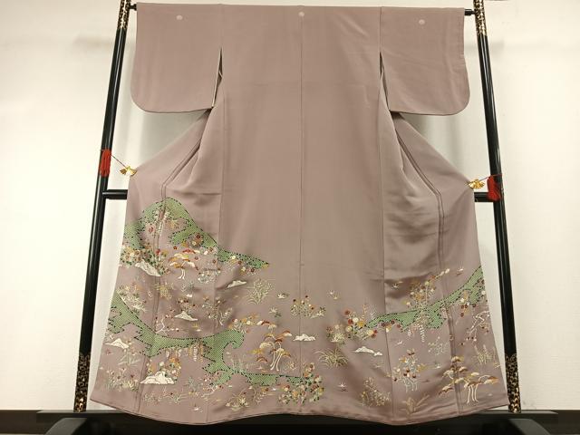 平和屋着物○豪華色留袖 友禅 駒刺繍 風景花文 金彩 正絹 逸品