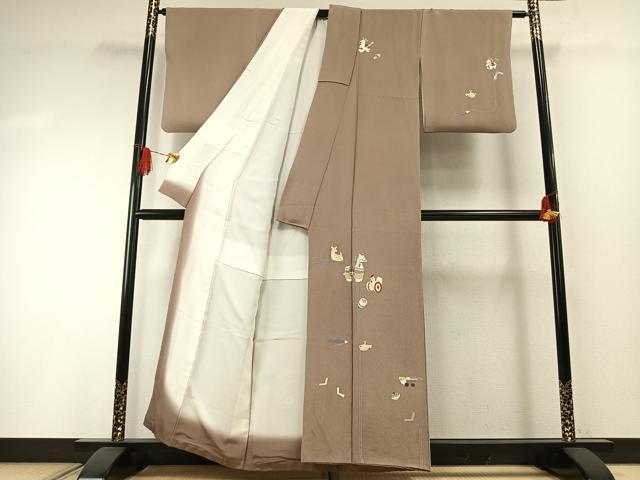 平和屋着物●訪問着 友禅 玩具文 金彩 鬼しぼ縮緬 正絹 逸品 AABH4895fy