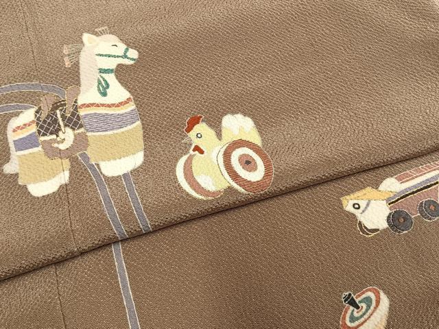 平和屋着物●訪問着 友禅 玩具文 金彩 鬼しぼ縮緬 正絹 逸品 AABH4895fy