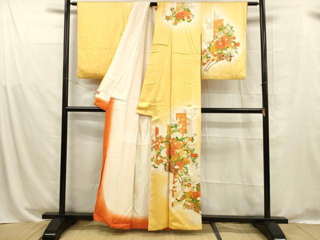 平和屋着物■訪問着 駒刺繍 花車文 暈し染め 金彩 正絹 逸品 DABD6970cm