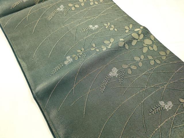 平和屋着物*夏物 六通柄袋帯 草葉文 金銀糸 正絹 逸品 DABD6920cm