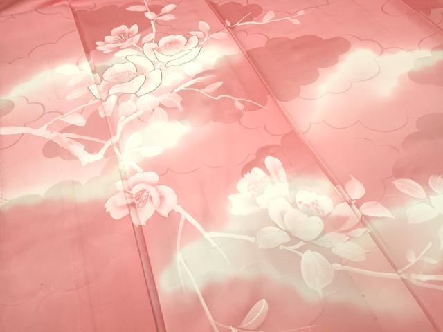 平和屋着物▽訪問着 単衣 駒刺繍 雲取り花文 手描き 暈し染め 正絹 逸品 DABE4139az