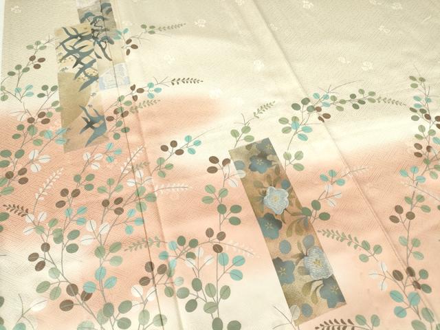 平和屋着物▽訪問着 単衣 刺繍 洗練五枚朱子 短冊花文 暈し染め 金銀彩 伊と幸 反端付き 正絹 逸品 DABE4136az