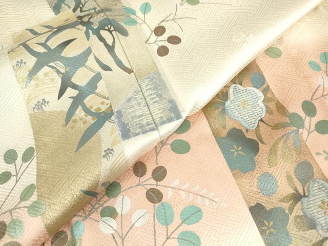 平和屋着物▽訪問着 単衣 刺繍 洗練五枚朱子 短冊花文 暈し染め 金銀彩 伊と幸 反端付き 正絹 逸品 DABE4136az