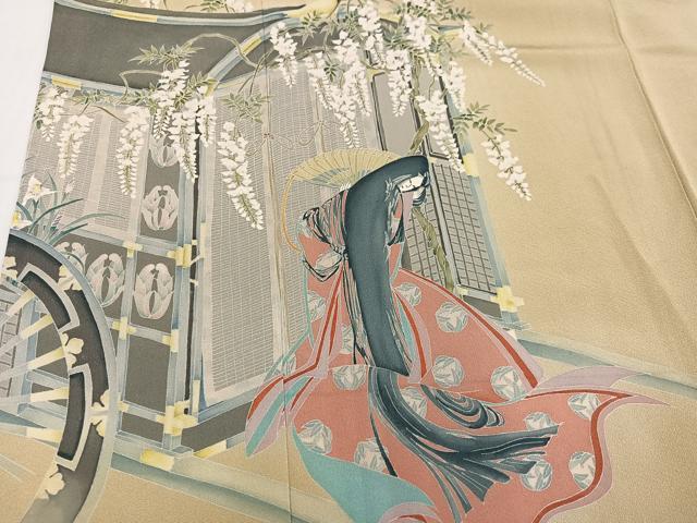 平和屋着物●訪問着 友禅 作家物 夢也 御所車女人花文 暈し染め 正絹 逸品 AABH6930ph