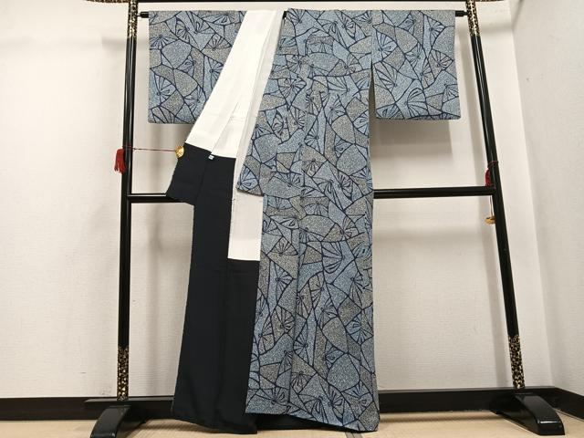 平和屋着物●上質な小紋 幾何学花文 正絹 逸品 AABH6929ph