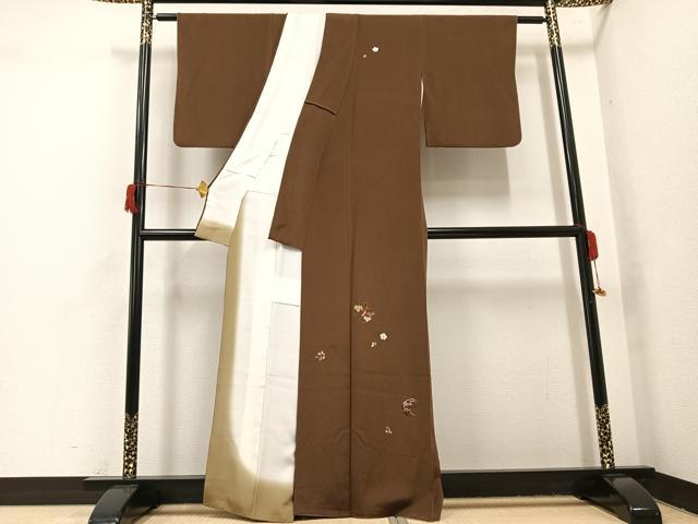 平和屋着物●訪問着 刺繍 草花文 金糸 鬼しぼ縮緬 正絹 逸品 AABH6941ph