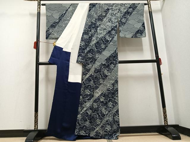 平和屋着物●藍造り国選定無形文化財 藍師・佐藤昭人 訪問着 花唐草文 正絹 逸品 AABH6931ph