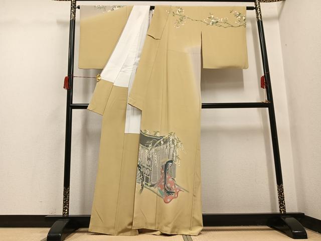 平和屋着物●訪問着 友禅 作家物 夢也 御所車女人花文 暈し染め 正絹 逸品 AABH6930ph