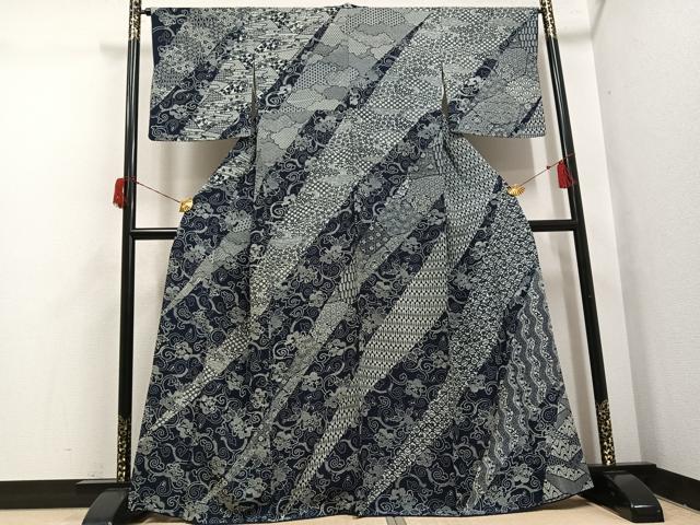 平和屋着物●藍造り国選定無形文化財 藍師・佐藤昭人 訪問着 花唐草文 正絹 逸品 AABH6931ph