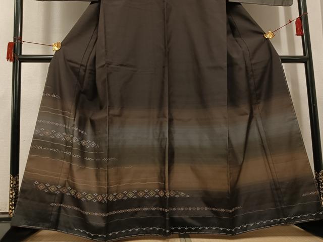 平和屋着物●花織 訪問着 紬地 横段文 正絹 逸品 未使用 AABH6939ph