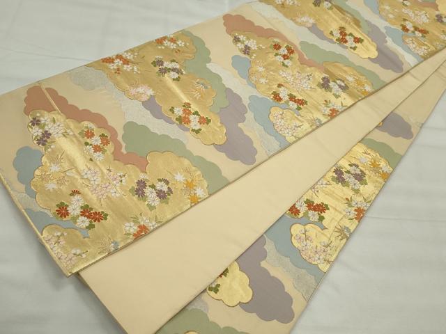 平和屋着物◎六通柄袋帯 唐織 雲取り草花文 金銀糸 正絹 逸品 CABE4301ou