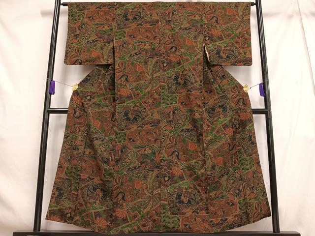 平和屋着物■上質な小紋 更紗花乗馬文 正絹 逸品 AABH7506oa