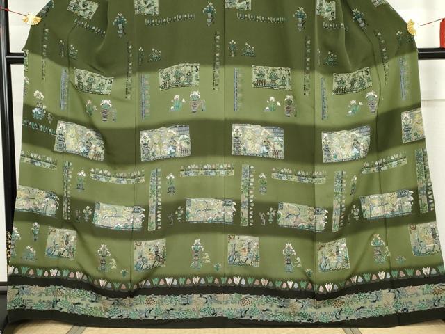 平和屋着物●訪問着 中国三大刺繍 スワトウ刺繍 汕頭刺繍 人物壁画飾花文 暈し染め 金糸 正絹 逸品 AABH7199cs