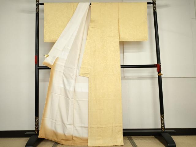 平和屋着物●上質な色無地 扇面草花地紋 淡黄色 正絹 逸品 未使用 AABH7787cs