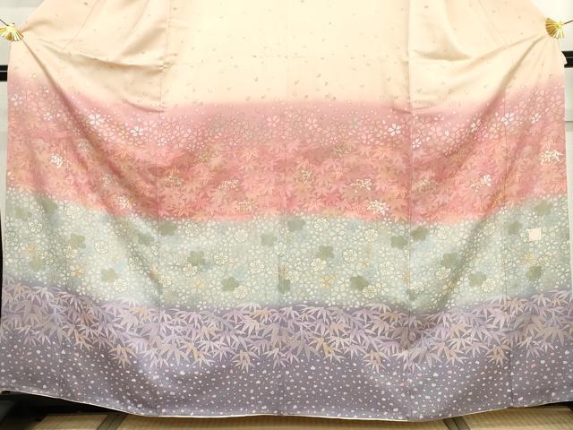 平和屋着物●訪問着 作家物 舞桜横段文 暈し染め 金彩 正絹 逸品 AABH7785cs