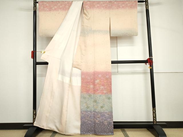 平和屋着物●訪問着 作家物 舞桜横段文 暈し染め 金彩 正絹 逸品 AABH7785cs