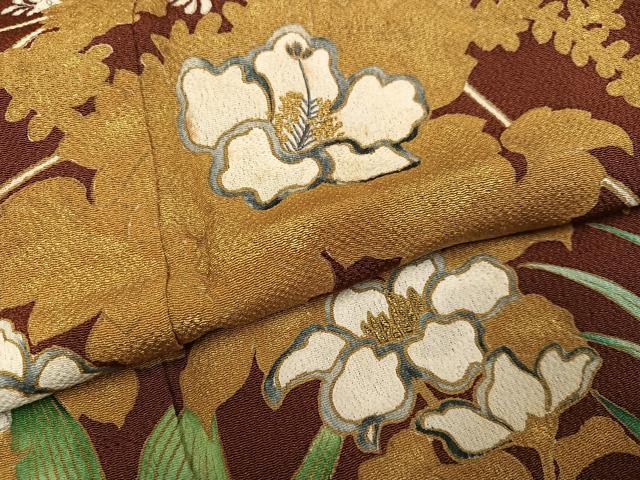 平和屋着物●浦野理一 色留袖 草花文 金彩 鬼しぼ縮緬 正絹 逸品 AABH8260ph