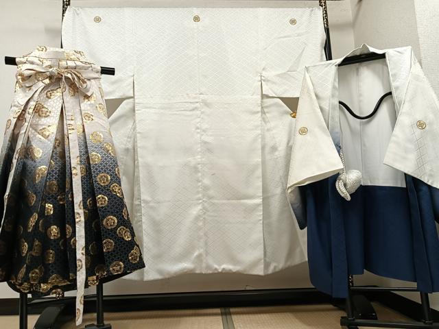 平和屋着物●男性 白紋付・羽織・袴セット 洗える着物 AABH8270ph