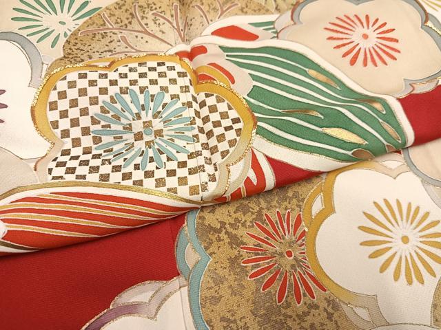 平和屋着物●友禅白木染匠 二代目 白木周生 振袖 駒刺繍 松竹梅文 金彩 正絹 逸品 AABH8263ph