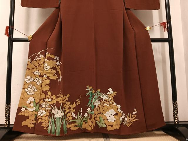 平和屋着物●浦野理一 色留袖 草花文 金彩 鬼しぼ縮緬 正絹 逸品 AABH8260ph