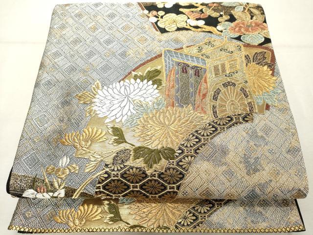 平和屋着物◎六通柄袋帯 華飾扇面文 金銀糸 正絹 逸品 DABE2849cd