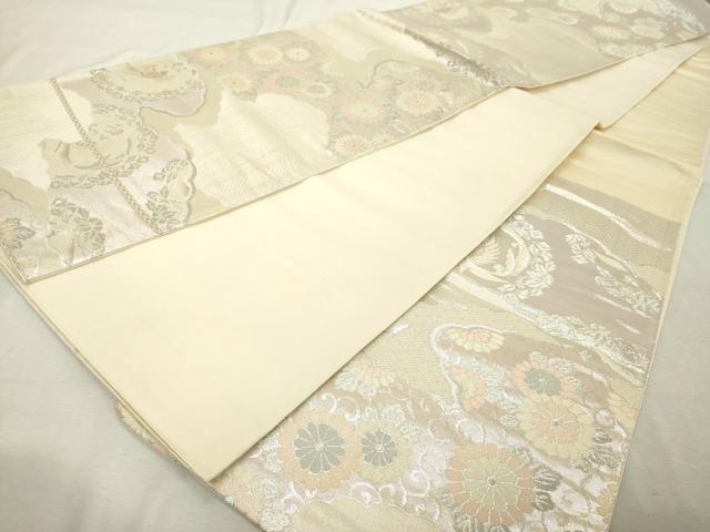平和屋着物◎六通柄袋帯 唐織 花鳥文 銀糸 正絹 逸品 DABE2879cd