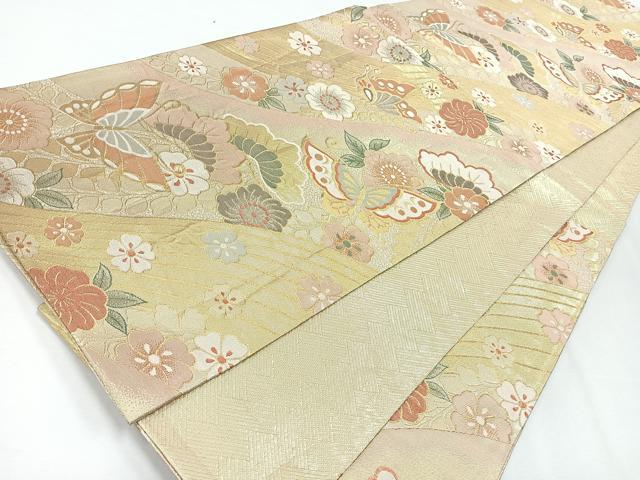 平和屋着物◎佐賀錦 六通柄袋帯 花蝶文 金糸 正絹 逸品 CABE5813nb