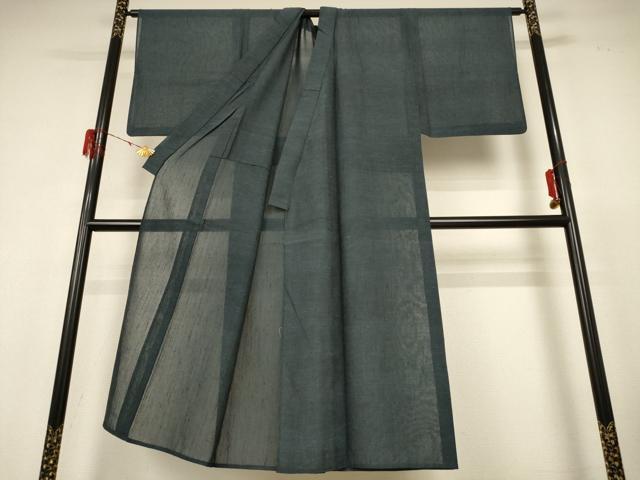 平和屋着物*男性 夏物 結城紬 夏結城 小千谷織物 色無地 錆鉄御納戸色 反端付き 正絹 逸品 AABH6538jd