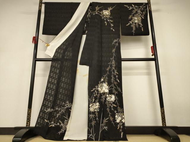 平和屋着物*夏物 訪問着 紗 刺繍 草花文 金銀糸 正絹 逸品 AABH6534jd