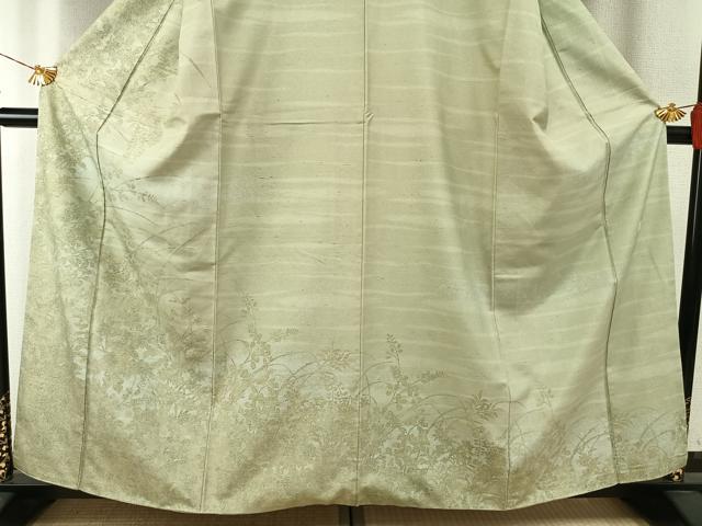 平和屋着物●石川県指定無形文化財 牛首紬 白山工房 手織り 草花文 正絹 逸品 AABH4941fy