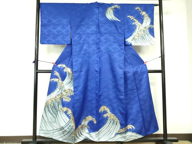 平和屋着物▽訪問着 単衣 立波文 金銀彩 洗える着物 DABE1512op