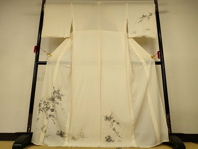 平和屋着物*夏物 訪問着 絽 花鳥文 銀彩 正絹 逸品 AABH9409jd