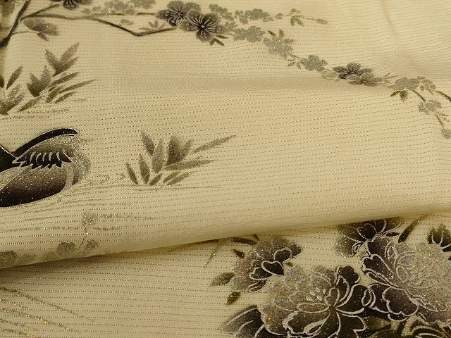 平和屋着物*夏物 訪問着 絽 花鳥文 銀彩 正絹 逸品 AABH9409jd