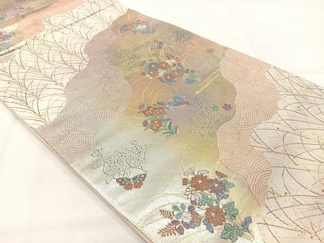 平和屋着物◎六通柄袋帯 草花文 金糸 正絹 逸品 AABH8690uk