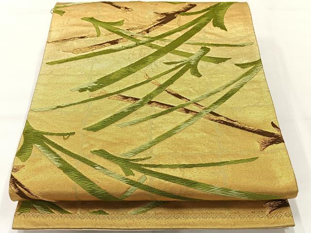 平和屋着物◎六通柄袋帯 唐織 敷松葉 金糸 正絹 逸品 AABH8718uk