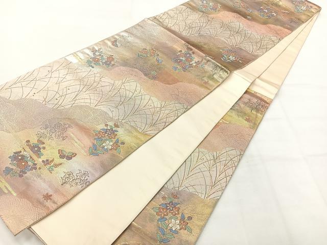 平和屋着物◎六通柄袋帯 草花文 金糸 正絹 逸品 AABH8690uk
