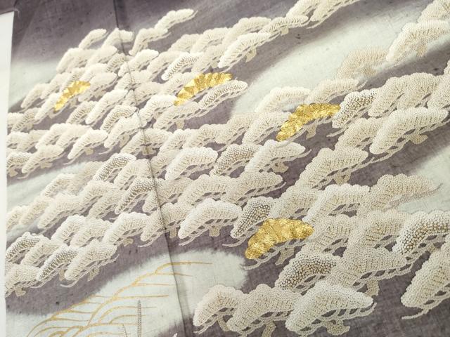 平和屋着物●訪問着 紬地 駒刺繍 中国三大刺繍 相良刺繍 立波松文 木賊 金彩 正絹 逸品 AABH8914cs