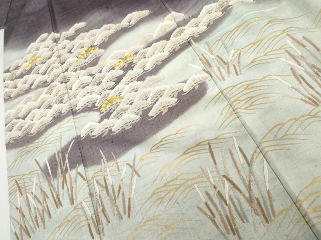 平和屋着物●訪問着 紬地 駒刺繍 中国三大刺繍 相良刺繍 立波松文 木賊 金彩 正絹 逸品 AABH8914cs