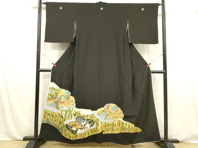 平和屋着物■豪華黒留袖 駒刺繍 鳳凰文 松竹梅 金彩 正絹 逸品 DABE6091cm